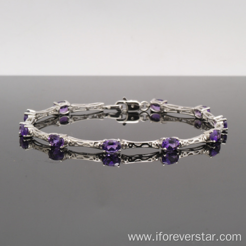 Sterling Silver Bracelet With Natural Stone Amethyst